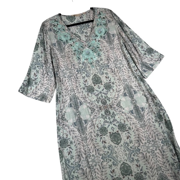 Soft Surroundings Dresses & Skirts - Soft Surroundings Maxi Dress Womens L Green Paisley Beaded Boho 2FV07 Resortwear